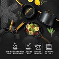 Load image into Gallery viewer, 12-Piece Nonstick Cookware Set, Black &amp; Gold
