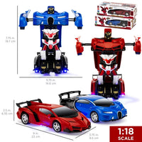 Load image into Gallery viewer, Best Choice Products Set of 2 1/18 Scale RC Remote Control Transforming Robot Sports Car Toys w/ 1 Button Transformation
