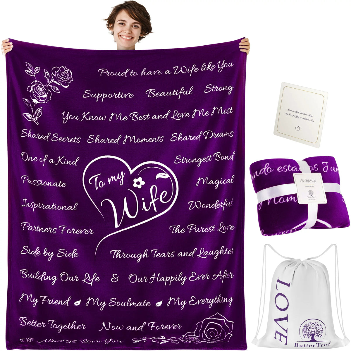 To My Wife Blanket  - Adult Christmas Gifts for Wife (Purple Throw, 65" x 50")