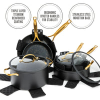 Load image into Gallery viewer, 12-Piece Nonstick Cookware Set, Black &amp; Gold
