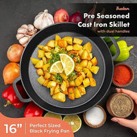 Load image into Gallery viewer, Pre Seasoned Cast Iron 16 inch Skillet Dual Handles Durable Frying - 2&quot; Deep
