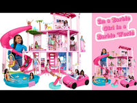 Load and play video in Gallery viewer, The Barbie Dreamhouse is a 75+ piece pool party doll house with a three-story slide
