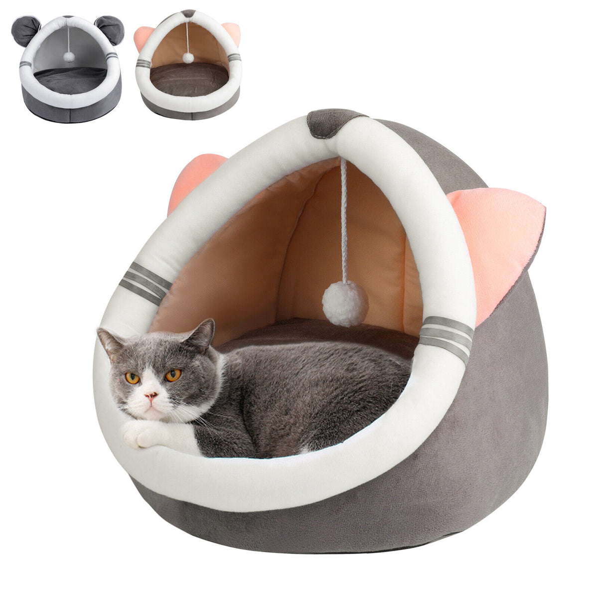 Cozy Pet Cat Cave Bed Warm Pet House Nest Kennel with Removable Washable Cushion