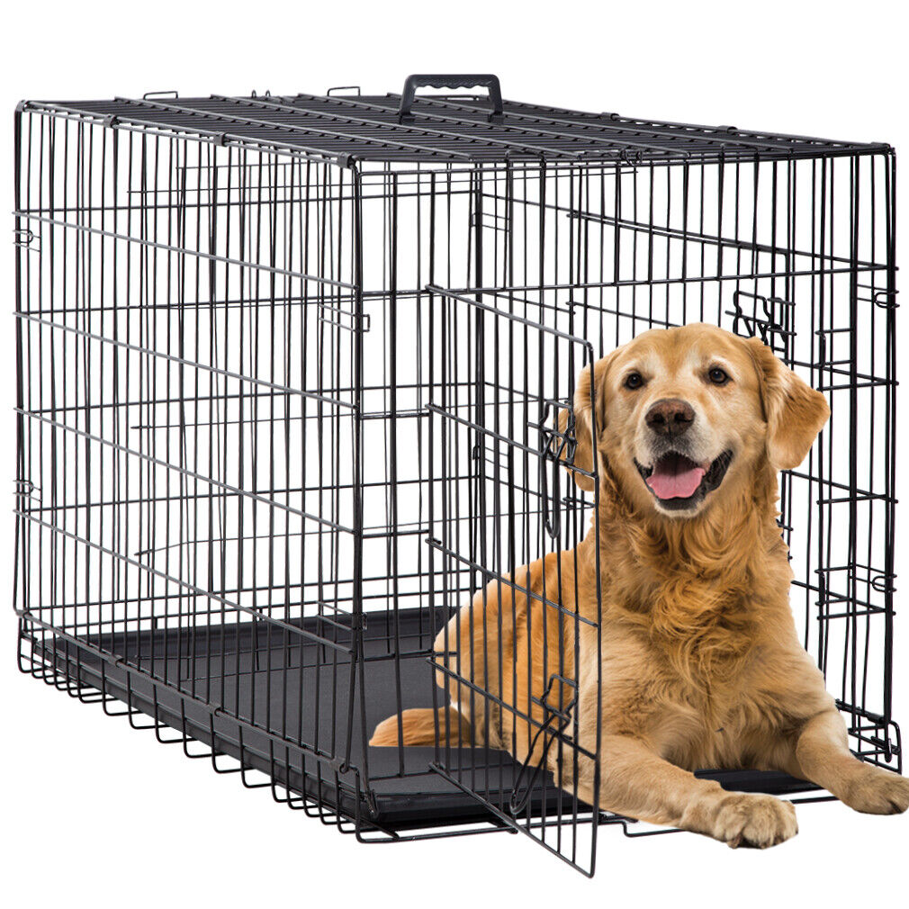 Dog Crate Extra Large Double Door Folding Dog Cage Pet Crate w/Divider&Tray,42"