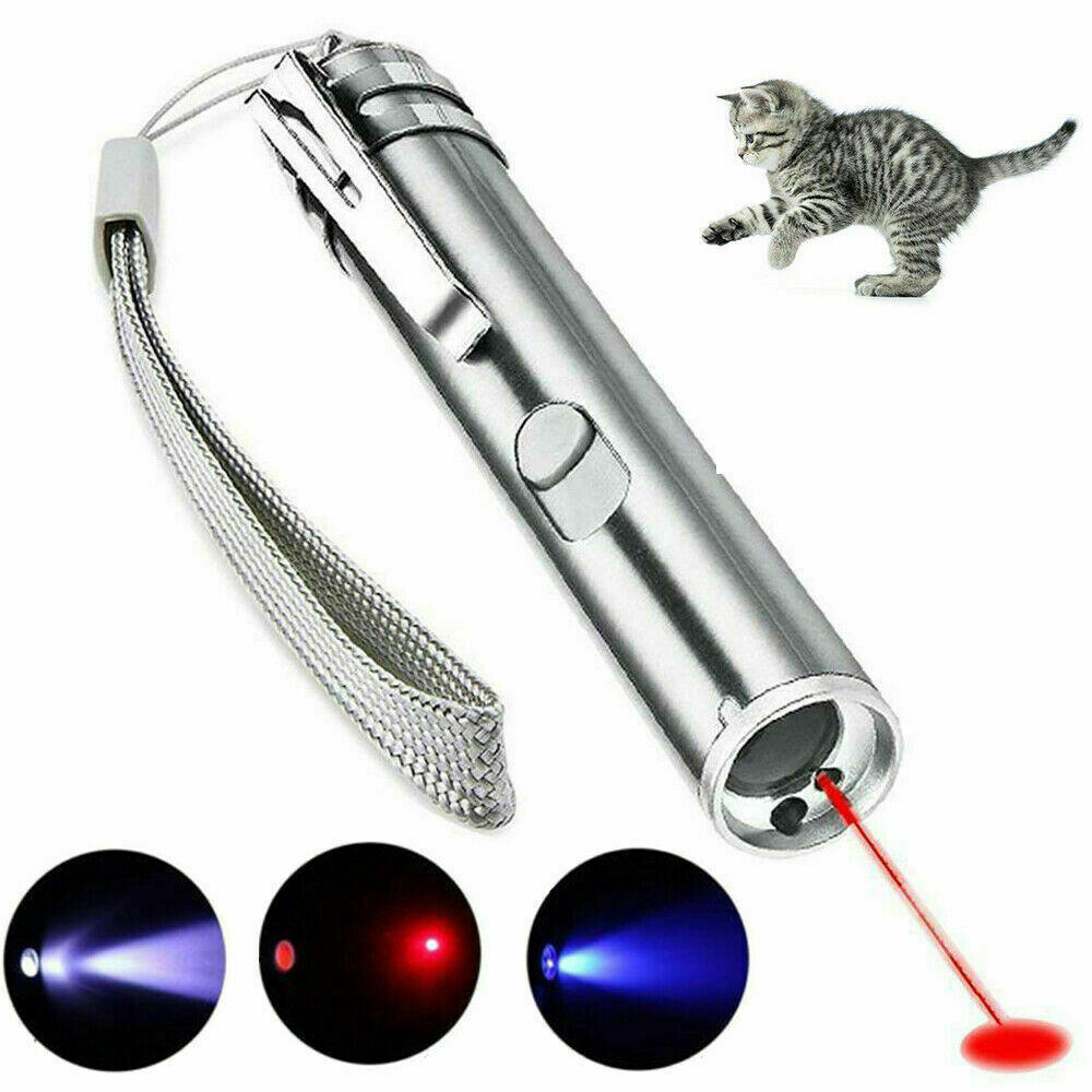 RECHARGEABLE SUPER LASER POINTER PEN 3 in 1 Cat Pet Toy Red UV Flashlight