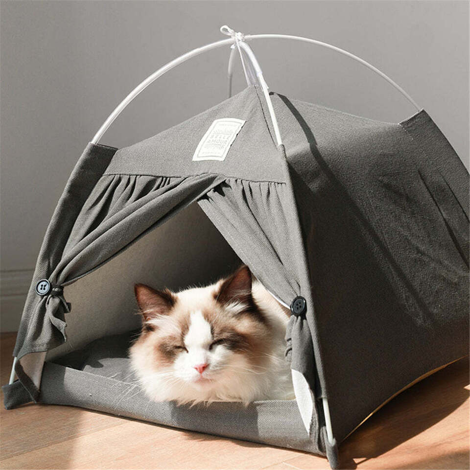 Lovely Caves Cat Tent Bed with Non-Slip Soft Pad