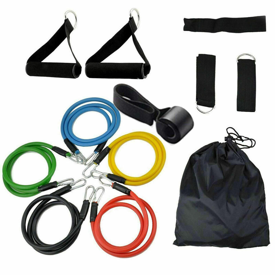 11 PCS Resistance Band Set Yoga Pilates Abs Exercise Fitness Tube Workout Bands